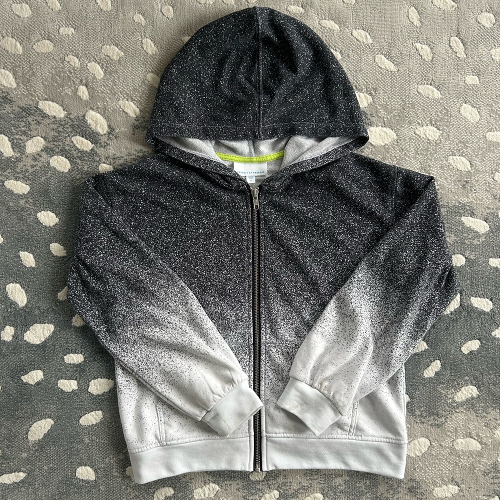 Kids Glitter Ombre Zip Hoodie - Black and White